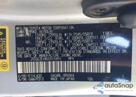 2013 Toyota Highlander Hybrid Limited V6 from USA, damaged, VIN JTEDC3EH8D2015893